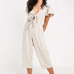 MinkPink Cream Linen Blend Tie-Front Jumpsuit, size small- retails for $…